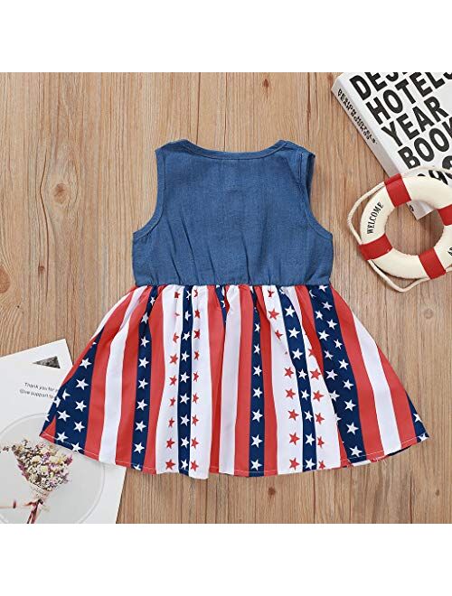 GUMEMO 4th of July Outfit Toddler Baby Girl Sleeveless American Flag Skirt Denim Tutu Dress Tunic Tops