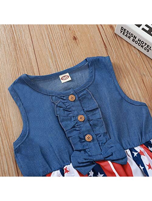 GUMEMO 4th of July Outfit Toddler Baby Girl Sleeveless American Flag Skirt Denim Tutu Dress Tunic Tops