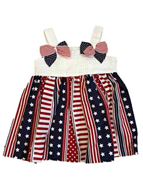 Infant Girls Patriotic American Flag Print Summer Sundress Baby Dress