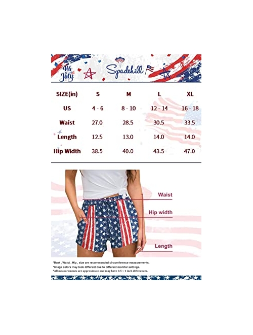 Spadehill Womens July 4th American Flag Shorts with Drawstring