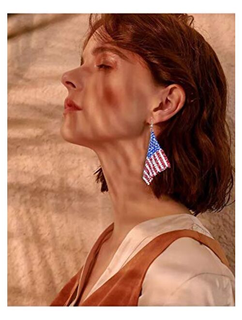 American Flag Earrings for Women Patriotic Independence Day 4th of July Drop Dangle Earrings Hook Earrings Fashion Jewelry