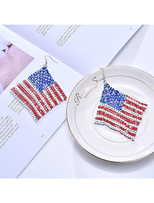 American Flag Earrings for Women Patriotic Independence Day 4th of July Drop Dangle Earrings Hook Earrings Fashion Jewelry
