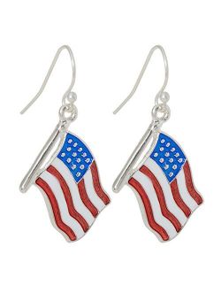 Patriotic American Flag Dangling Fish Hook Earrings