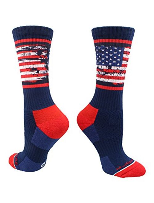 MadSportsStuff Distressed USA Flag Patriotic Athletic Crew Socks
