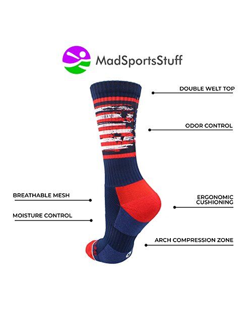 MadSportsStuff Distressed USA Flag Patriotic Athletic Crew Socks