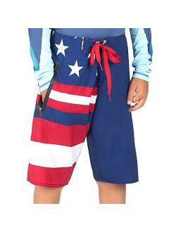 Wave Life Color Changing Boys Swim Trunks -Stars & Stripes Pattern, Sizes 18-28