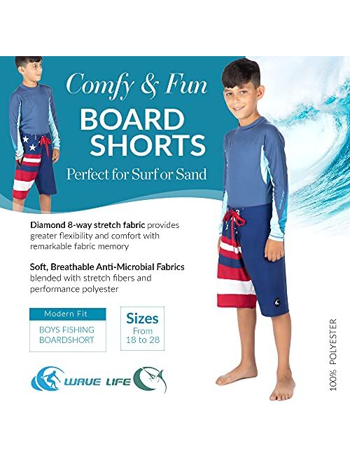 Wave Life Color Changing Boys Swim Trunks -Stars & Stripes Pattern, Sizes 18-28