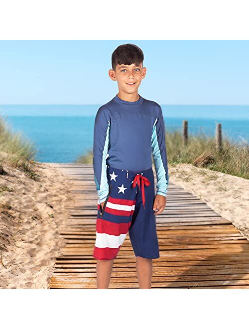 Wave Life Color Changing Boys Swim Trunks -Stars & Stripes Pattern, Sizes 18-28