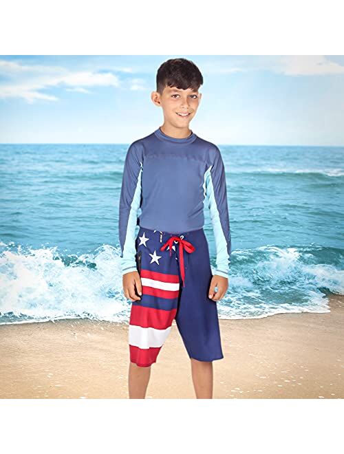 Wave Life Color Changing Boys Swim Trunks -Stars & Stripes Pattern, Sizes 18-28