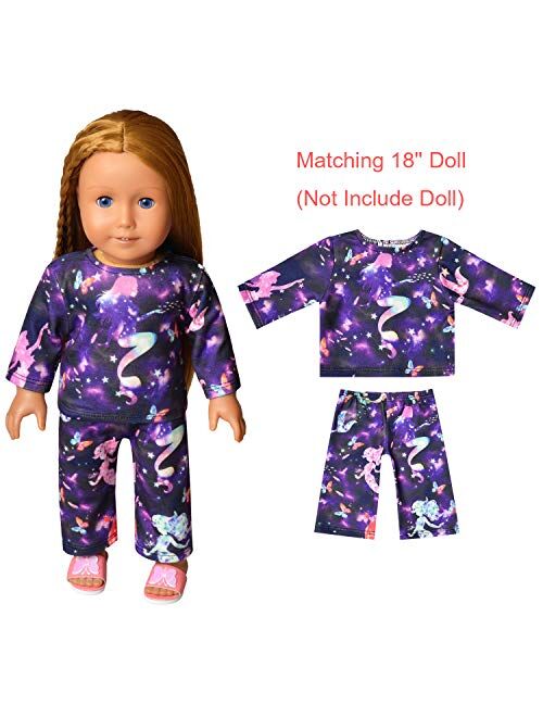 Jxstar Matching Dolls & Girls Pajamas Unicorn Pjs Set Kids Cotton Sleepwear Pyjama…