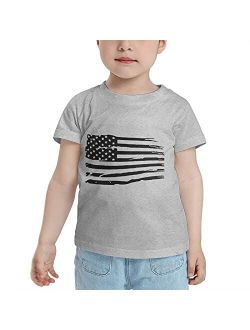 NISKSZW Patriotic Grunge Black and White American Flag Unisex Little Children's T-Shirt 2t-6t Short Sleeve Boys Girls Tee