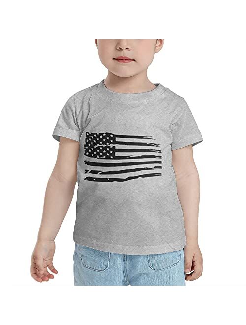 NISKSZW Patriotic Grunge Black and White American Flag Unisex Little Children's T-Shirt 2t-6t Short Sleeve Boys Girls Tee