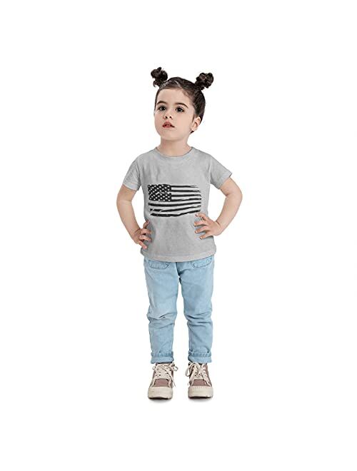 NISKSZW Patriotic Grunge Black and White American Flag Unisex Little Children's T-Shirt 2t-6t Short Sleeve Boys Girls Tee