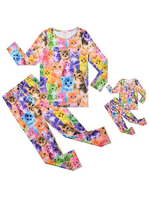 QPANCY Pajamas Matching Dolls&Girls Pjs Sets Unicorn Cat Mermaid