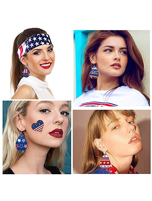 fzbali July 4th Women Faux Leather Teardrop Earrings American Flag Patriotic USA Jewelry Accessory