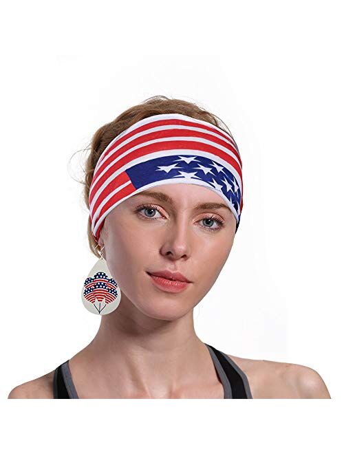 fzbali July 4th Women Faux Leather Teardrop Earrings American Flag Patriotic USA Jewelry Accessory