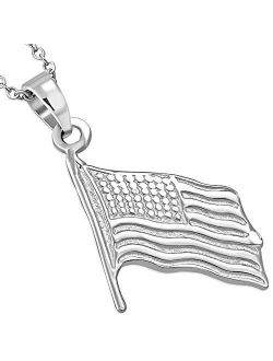 925 Sterling Silver American Flag Patriotic Pendant Necklace, 18"