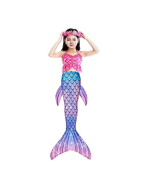 Lindanina Mermaid Tails for Swimming Little Girls Swimsuit Swimmable Bathing Suit Kids Sparkle Swimwear 3-10 Years