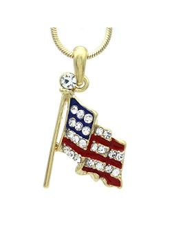 Soulbreezecollection Patriotic Red White Blue American USA US Flag Star Necklace Pendant Rhinestones 4th of July Jewelry
