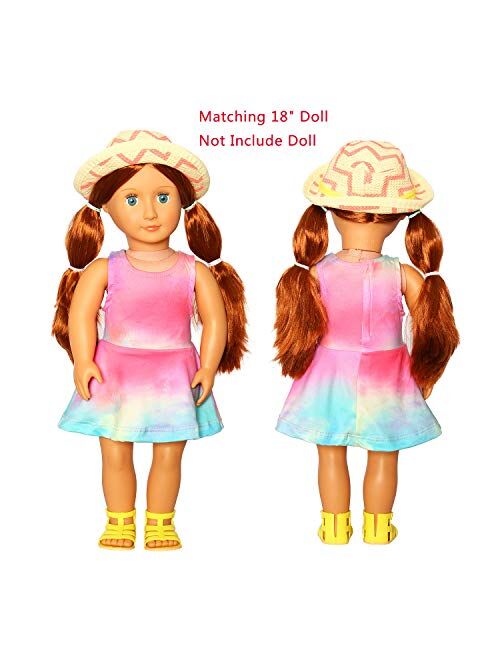 JESKIDS Doll and Girls Matching Outfits Unicorn Dress Sleeveless Sundress 18" Doll 3-9 Years