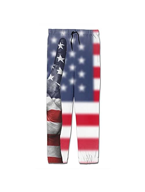YAZXHJAZ Youth Kids Jogger Pants Graphic Baggy Sweatpants American USA Flag Funny Gesture Stars Stripes Trousers with Pockets