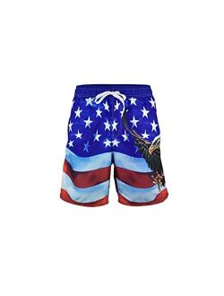 Men's American Flag Swim Trunks Board Shorts Patriotic with Bald Eagle Design