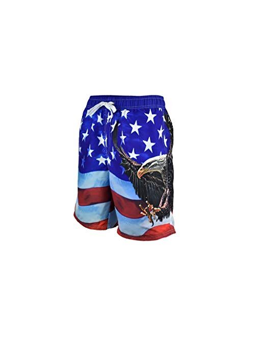 George Men's American Flag Swim Trunks Board Shorts Patriotic with Bald Eagle Design