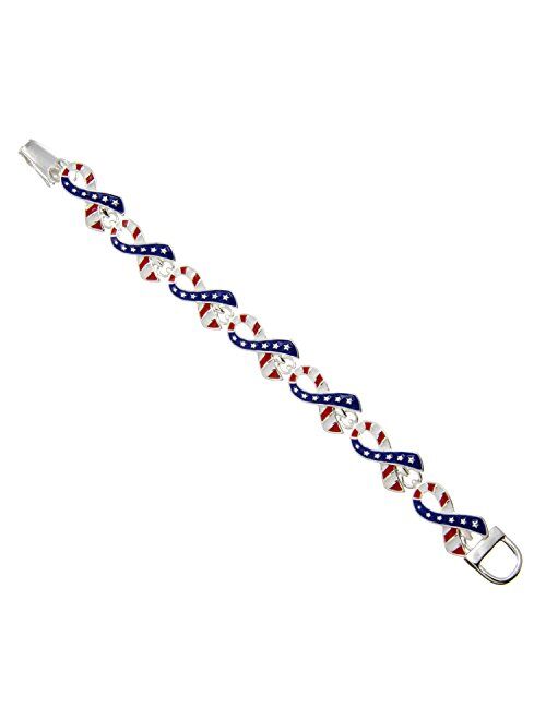 PammyJ USA American Flag Ribbon Magnetic Closure Bracelet