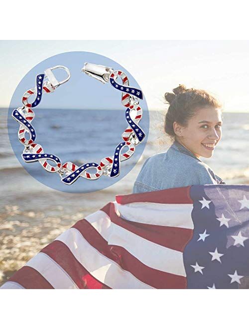 PammyJ USA American Flag Ribbon Magnetic Closure Bracelet