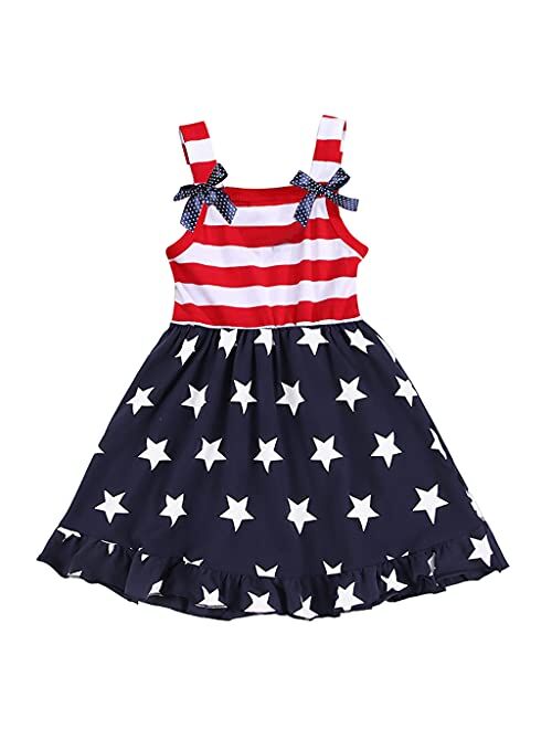 Ritatte Toddler Baby Girls Summer Outfit Stars and Stripes Bow-Knot Dress Independent's Day Girls Suits