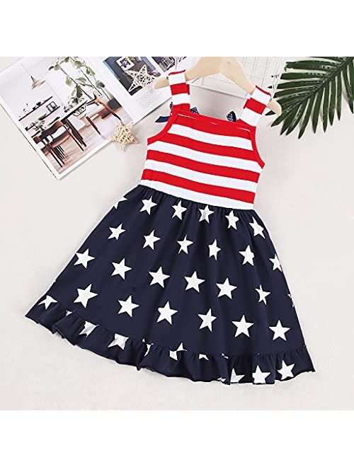 Ritatte Toddler Baby Girls Summer Outfit Stars and Stripes Bow-Knot Dress Independent's Day Girls Suits