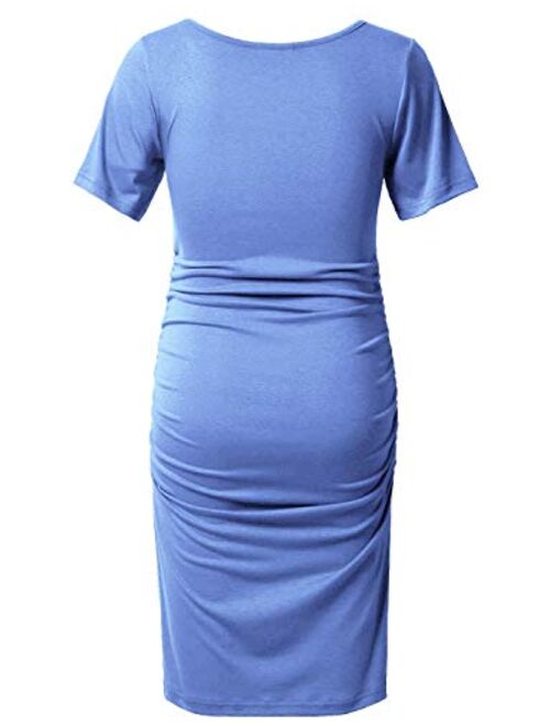 GINKANA Maternity Bodycon Dress Short Sleeve Ruched Sides Casual Pregnancy Clothes