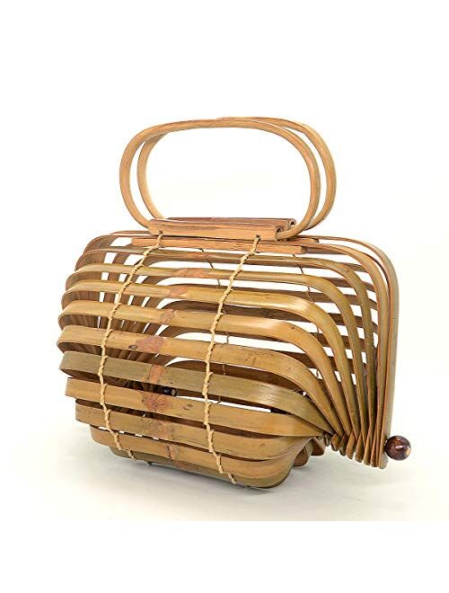 Miuco Women Bamboo Bag Handmade Basket Nest Large Bag Hollow Tote Lantern Beach Bag