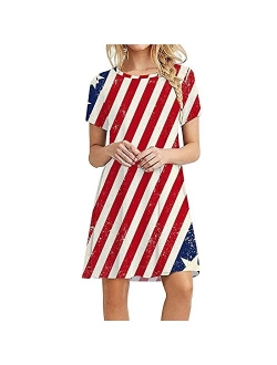 Women's American Flag Print Dress Summer Casual Patriotic Crewneck Cami Dress Loose Comfy Independence Day Sundress