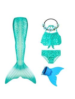 Fishtailfun Mermaid Swimsuit Costume Cosplay Mermaid for Swimming for Girls, Princess Bikini Set