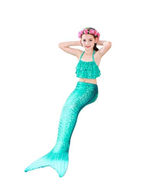 Fishtailfun Mermaid Swimsuit Costume Cosplay Mermaid for Swimming for Girls, Princess Bikini Set