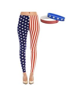 American Flag Patriotic Leggings and Bracelet Bundle