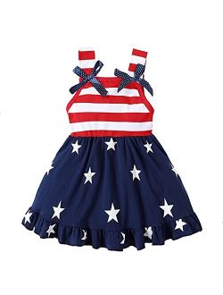LYSMuch Toddler Kids Baby Girls 4th of July Outfit American Flag Dress Stars Striped Straps Princess Beach Sundress