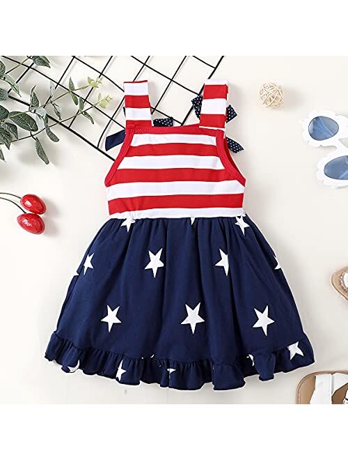 LYSMuch Toddler Kids Baby Girls 4th of July Outfit American Flag Dress Stars Striped Straps Princess Beach Sundress