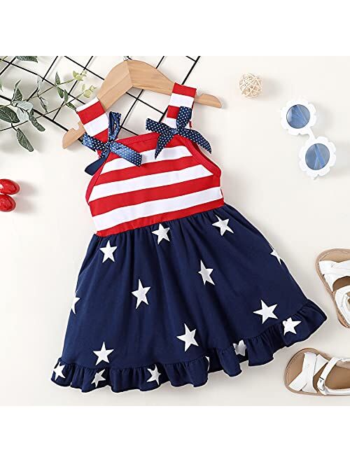 LYSMuch Toddler Kids Baby Girls 4th of July Outfit American Flag Dress Stars Striped Straps Princess Beach Sundress