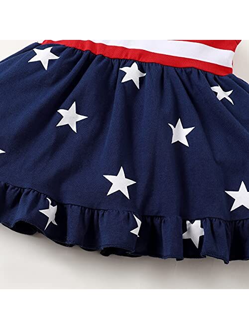 LYSMuch Toddler Kids Baby Girls 4th of July Outfit American Flag Dress Stars Striped Straps Princess Beach Sundress