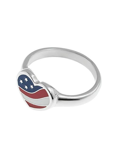 Joyful Sentiments Patriotic Jewelry Stainless Steel American Flag Heart Ring