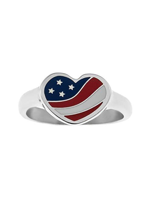 Joyful Sentiments Patriotic Jewelry Stainless Steel American Flag Heart Ring