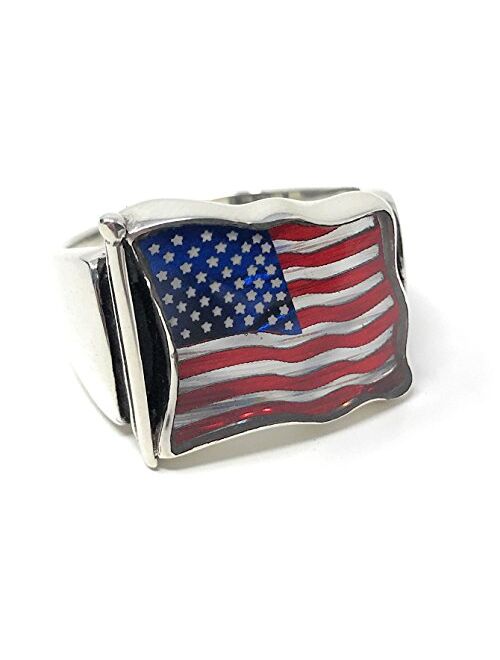 KAR 925k Sterling Silver Men's Ring Newly Designed American Flag ~God Bless America~ K61Q