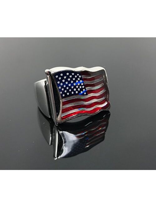 KAR 925k Sterling Silver Men's Ring Newly Designed American Flag ~God Bless America~ K61Q