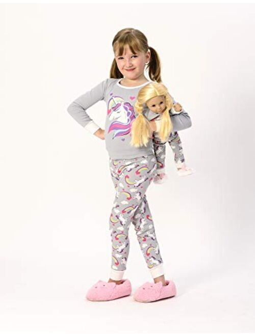 Dollie & Me Girls' Snug Fit Pajamas with Matching Doll Outfit, 4-Piece