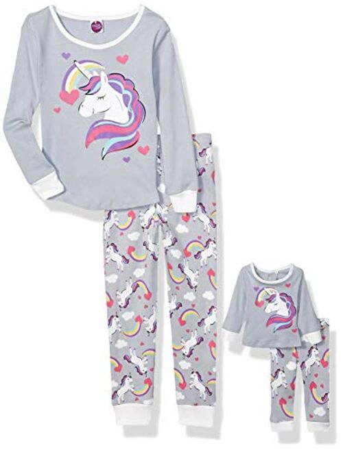 Dollie & Me Girls' Snug Fit Pajamas with Matching Doll Outfit, 4-Piece