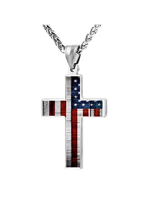 CTWUVS ADPR American Flag Patriotic Cross Pendant Necklace Religious Jewelry for Men