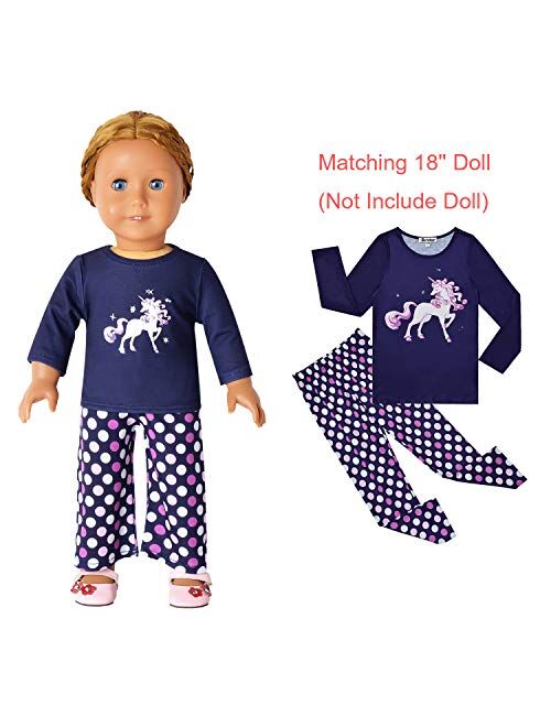 QPANCY Matching Girls&Dolls Pjs Set Kids Pajamas Long Sleeve Fall Winter Sleepwear