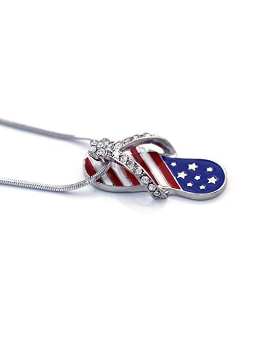cocojewelry 4th of July American Flag Flip Flop Sandal Earrings Necklace Set